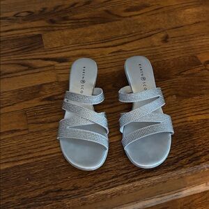 Karen Scott Metallic Silver Crisscross Sandals